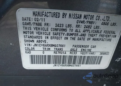 2011 Infiniti G37X z USA, uszkodzony, nr VIN JN1CV6ARXBM407661